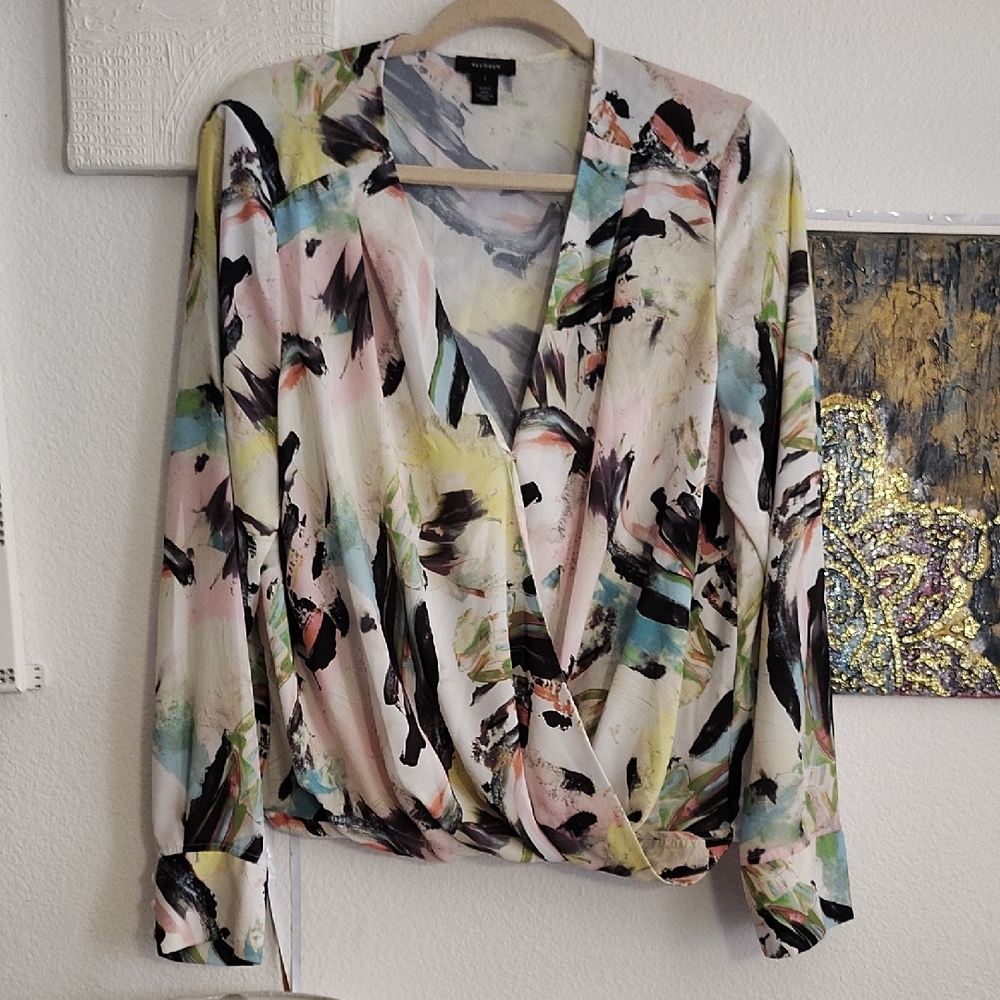 Halogen Multicolor Abstract Print Paintbrush Blouse